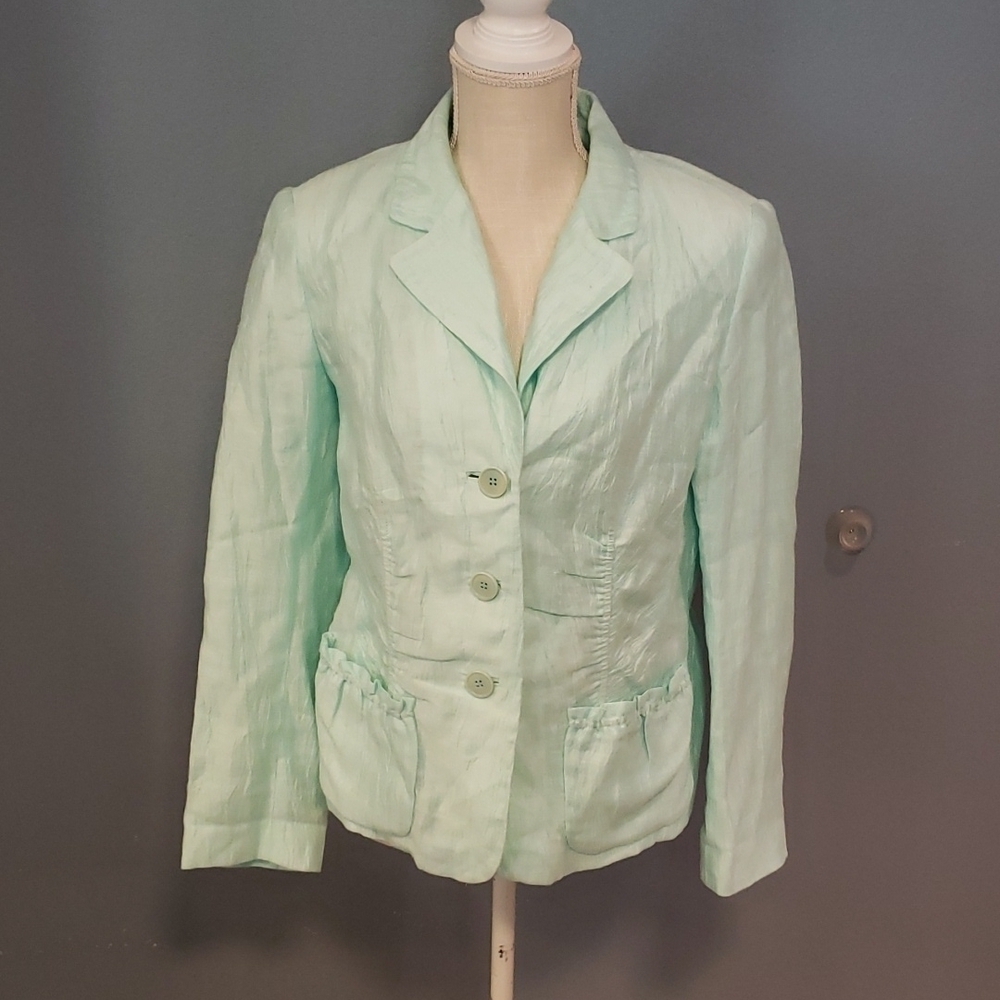 Lafayette148 90's Textured Ruffled Padded Shoulders Blazer Office Siren  Preppy